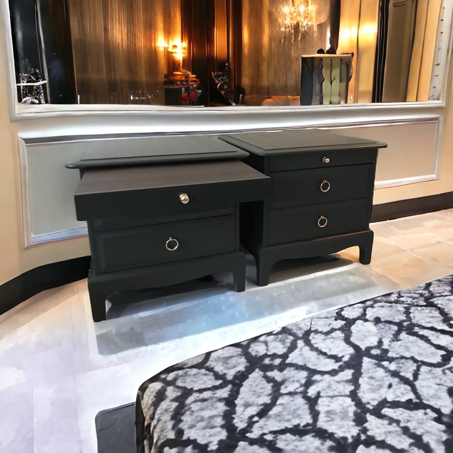 Stag Minstrel Pair of 2 drawer bedsides with tea tray