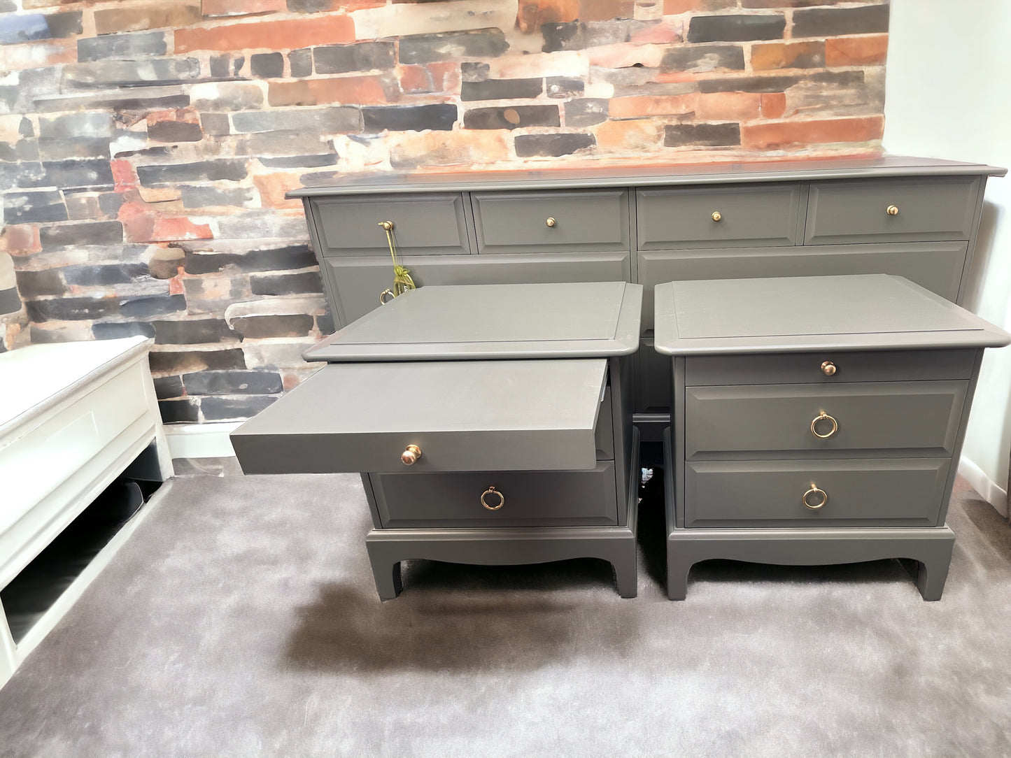 Stag Minstrel Pair of 2 drawer bedsides with tea tray
