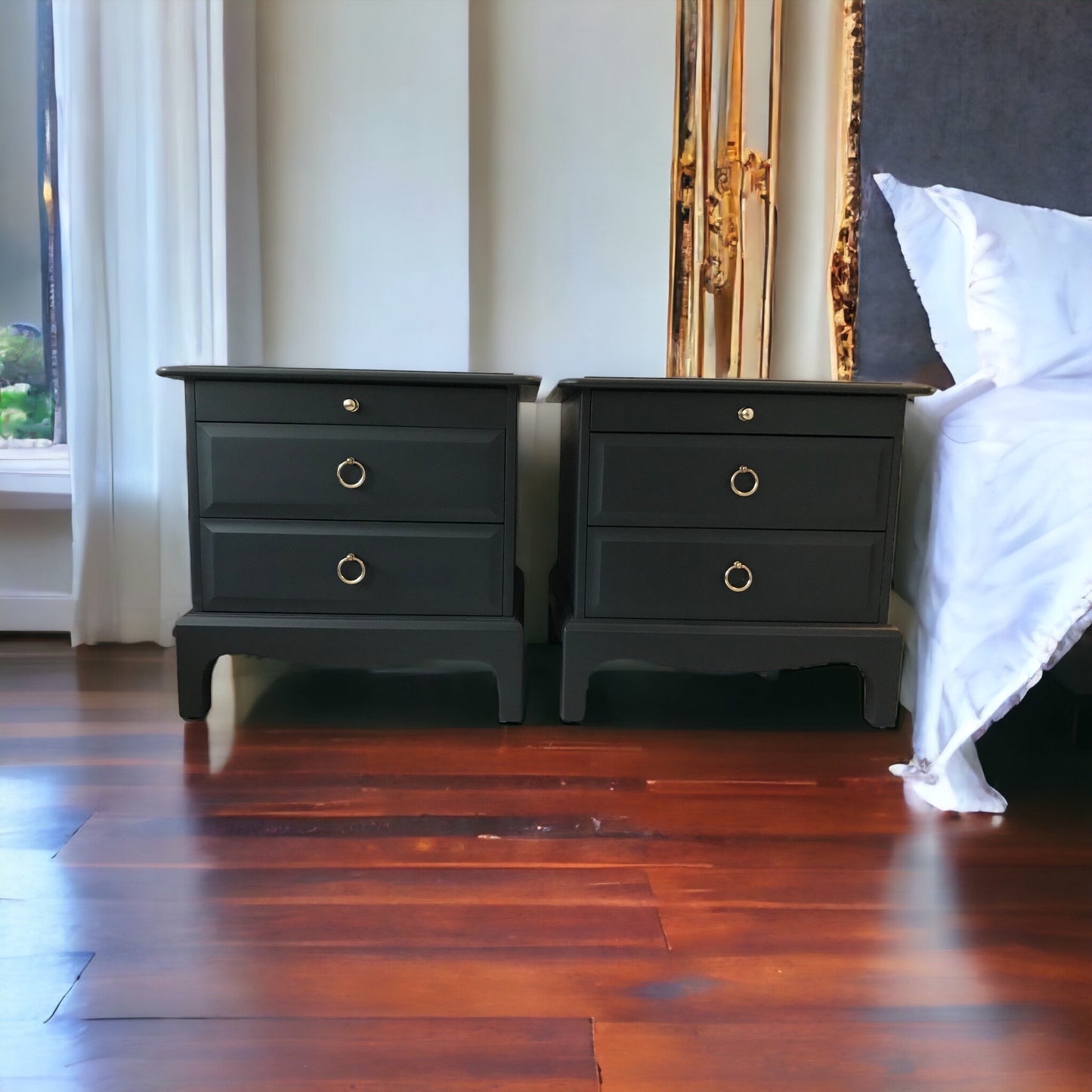 Stag Minstrel Pair of 2 drawer bedsides with tea tray